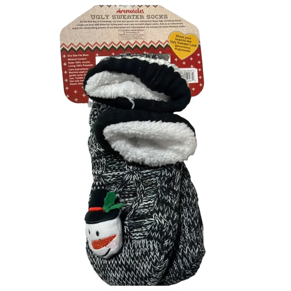 Aromasoles Ugly Sweater Socks Mint Shea Oil Infused Snowman Winter Holiday Cozy